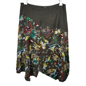 Isda & Co Wool Embroidered Multicolor Sequin Detail Jagged Hem Skirt Sz 8